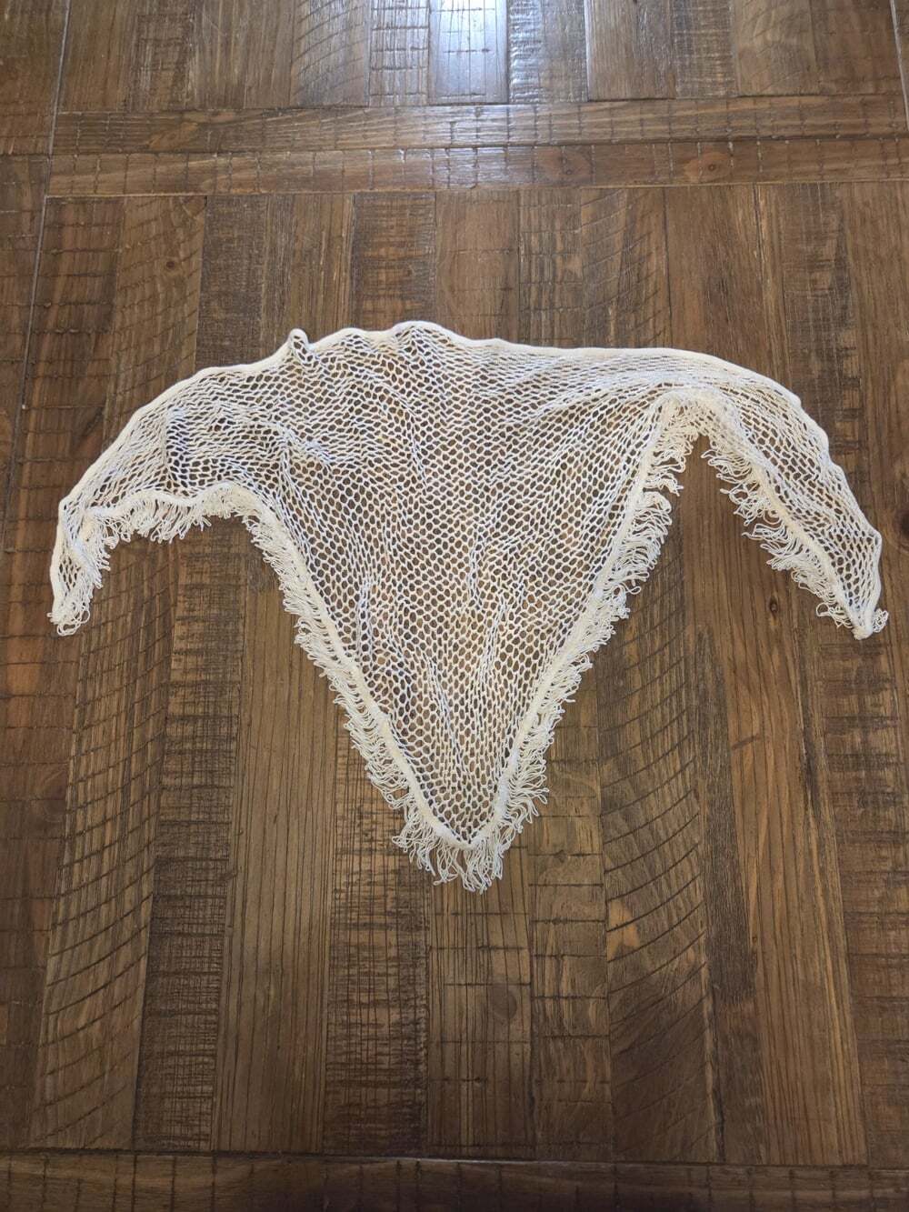 Crochet Handmade Shawl Prayer Shawl White Fringe Triangle